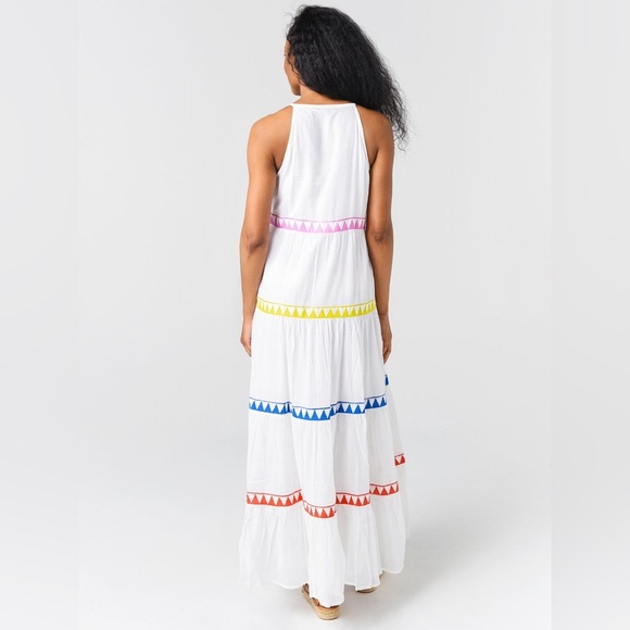 Oliphant Maxi Dress LONG TIERED TASSEL White V Neck - Picture 6 of 6